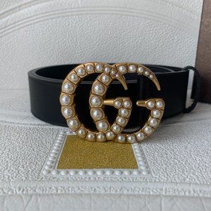 Leather belts with pearl double G buckle